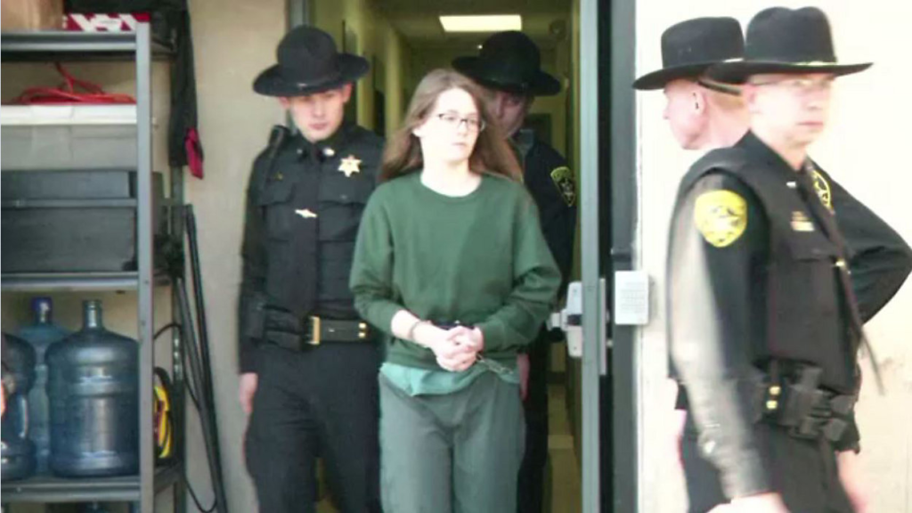 Karrie Neurauter at her sentencing, where she received one to three years for helping her father murder her own mother.