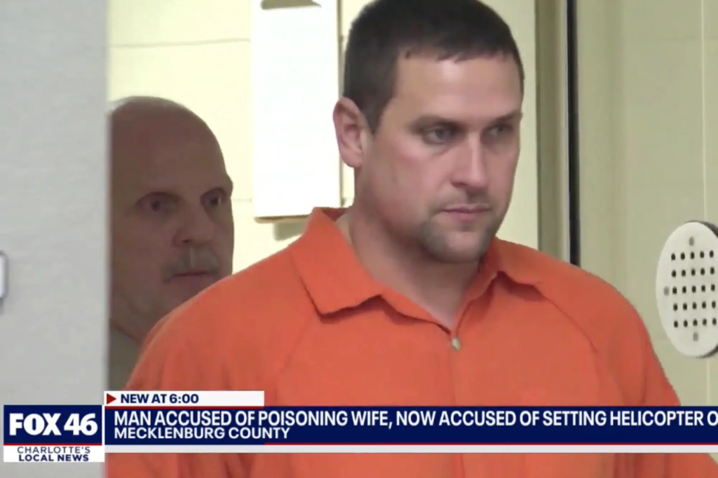 Joshua Hunsucker, charged with deliberately setting a fire aboard an Atrium Health medical helicopter in November 2019, forcing an emergency landing. Photo: Fox46.