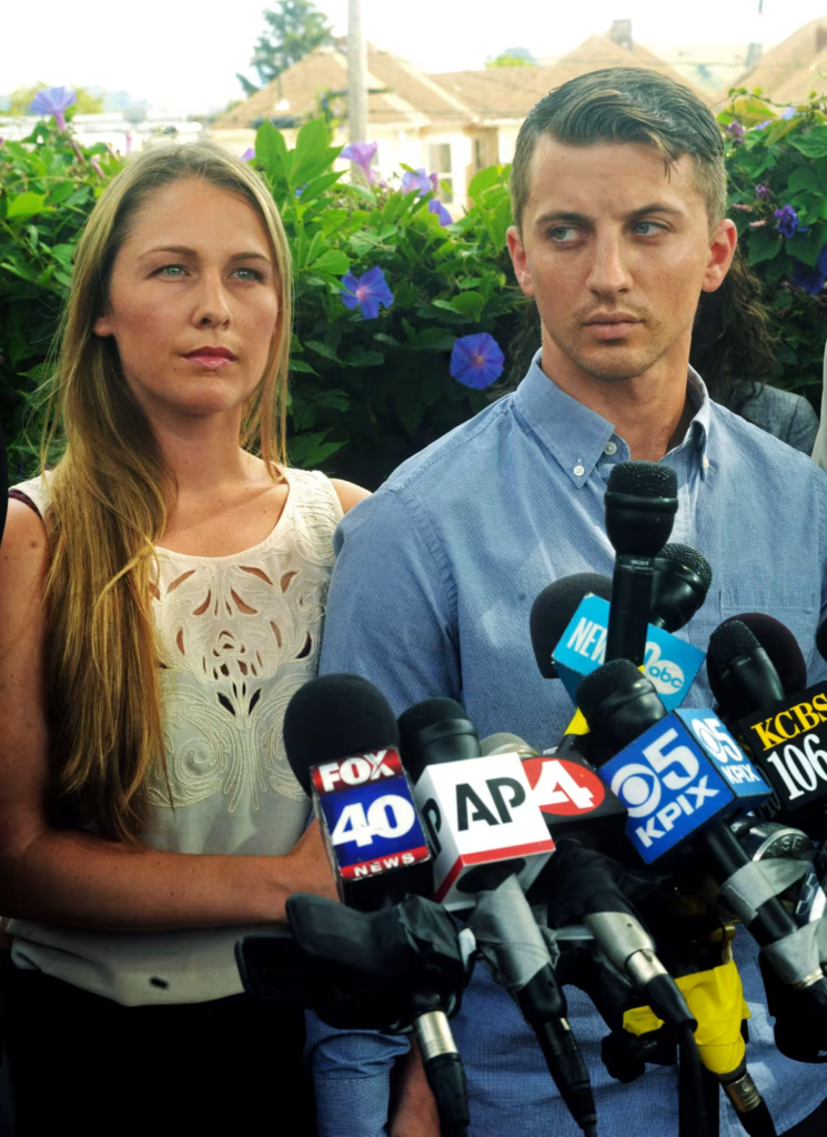 Denise Huskins, 29, and boyfriend Aaron Quinn, 30, at a Vallejo, California press conference in July 2015, days after Vallejo police publicly declared her kidnapping a hoax. Photo: Mike Jory / Vallejo Times-Herald via AP.
