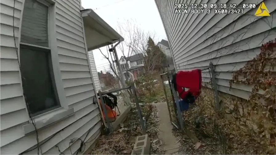 Bodycam footage shows the responding officer at the wrong address. Credit: Columbus Division of Police.