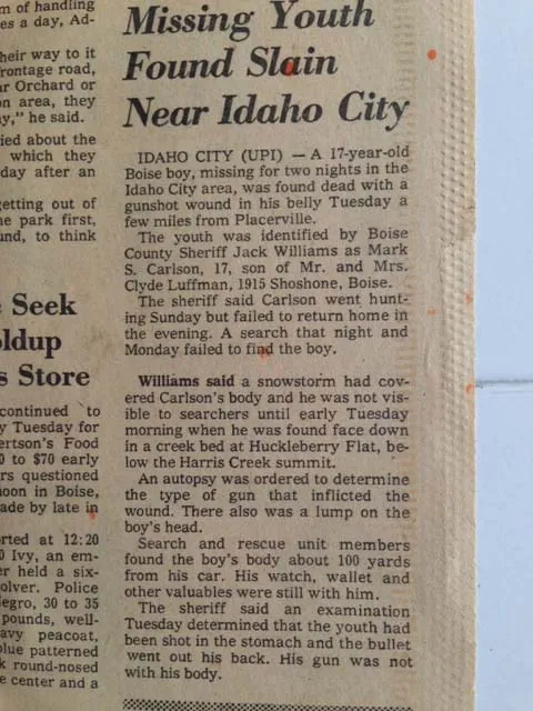 How Mark Carlson Was Shot Dead on His First Hunting Trip and No One Was Ever Charged 2 Missing youth newspaper clipping courtesy Carlson Family
