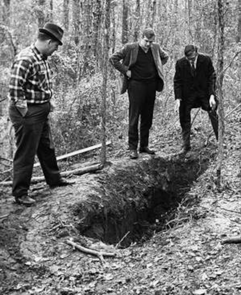 The empty grave off South Berkeley Lake Road in Gwinnett County, Georgia, where Barbara Mackle was buried alive for 83 hours, December 1968. (AP Photo)