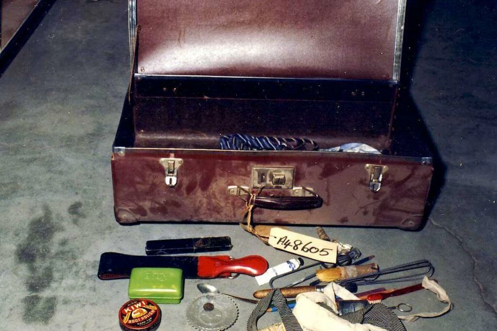 How the Somerton Man Was Finally Named After 74 Years 3 The Somerton Man's unclaimed suitcase, Adelaide Railway Station, 1949. Every clothing label had been removed. Inside was an orange waxed thread matching repairs found on the dead man's trousers.