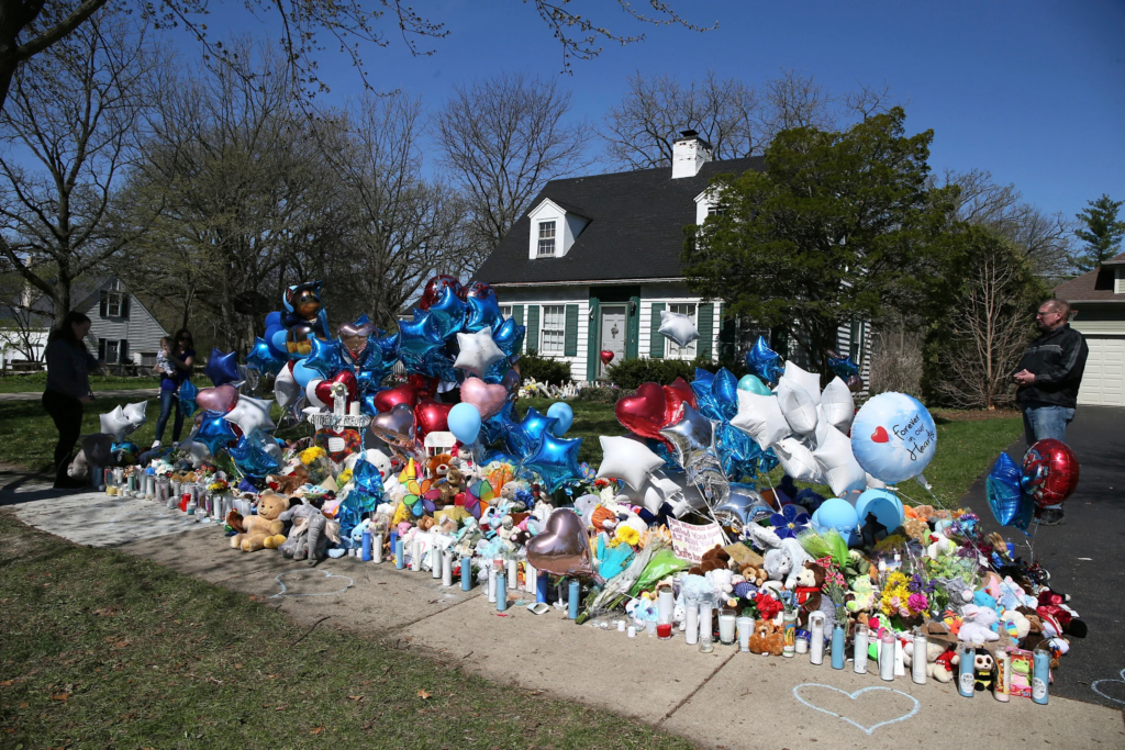 Who Killed AJ Freund: The Story of a Five-Year-Old Boy and a Decade of Failed Oversight 6 A memorial of flowers, balloons and stuffed animals outside the Freund family home on Dole Avenue, Crystal Lake, in the days following the discovery of AJ's body on April 24, 2019.