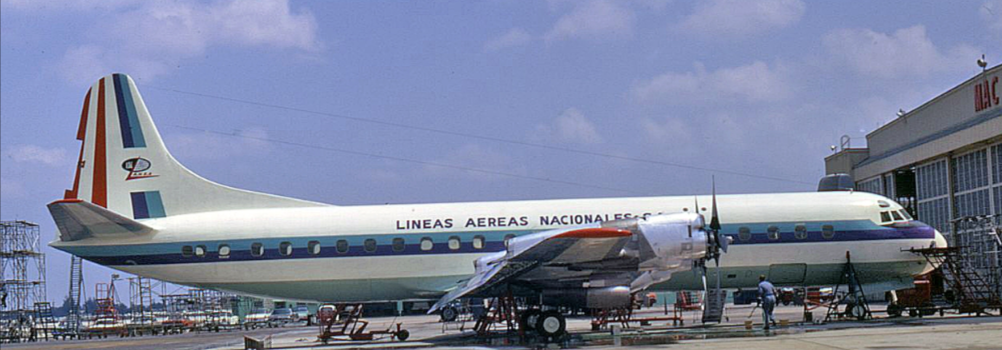 A LANSA Lockheed L-188 Electra turboprop on the tarmac. A LANSA Electra operating as Flight 508 disintegrated over the Peruvian Amazon on December 24, 1971, killing 91 of the 92 people aboard.